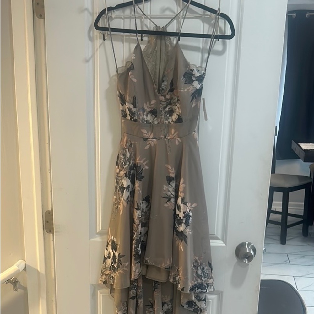 Floral Halter Dress in Cream and Black